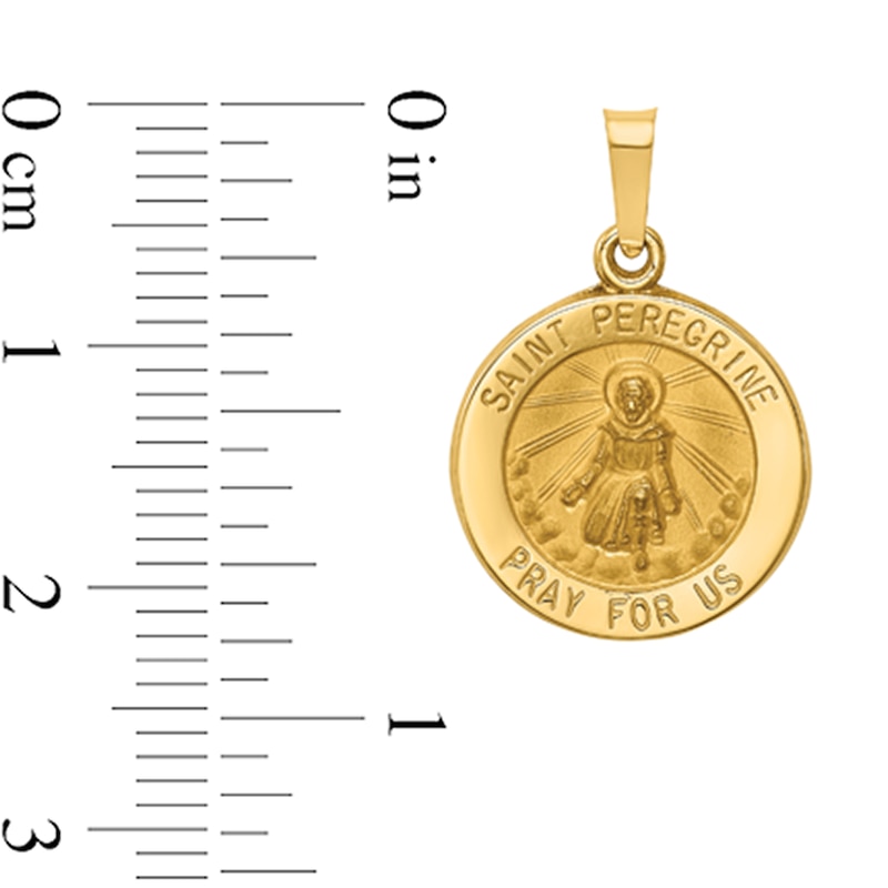Main Image 2 of Saint Peregrine Pray for Us Medal Necklace Charm in Hollow 14K Gold