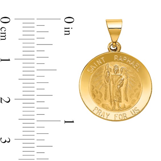 Saint Raphael Pray for Us Medal Necklace Charm in Hollow 14K Gold