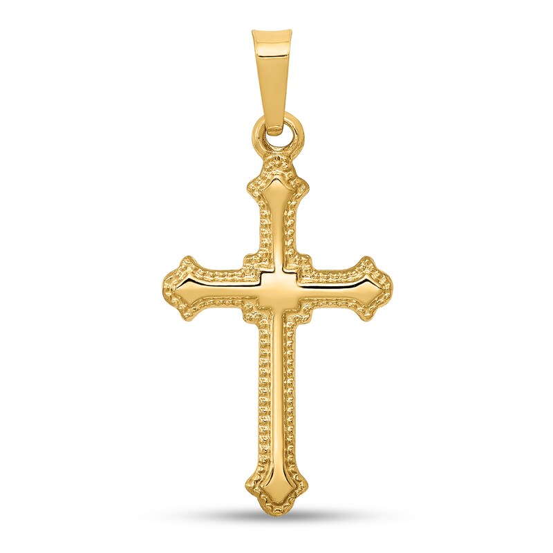 Main Image 1 of Vintage-Style Fleur-de-Lis Cross Necklace Charm in Hollow 14K Gold