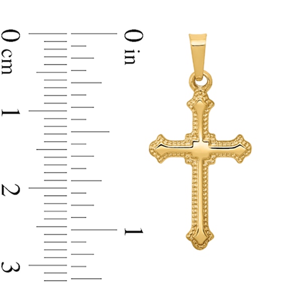 Vintage-Style Fleur-de-Lis Cross Necklace Charm in Hollow 14K Gold