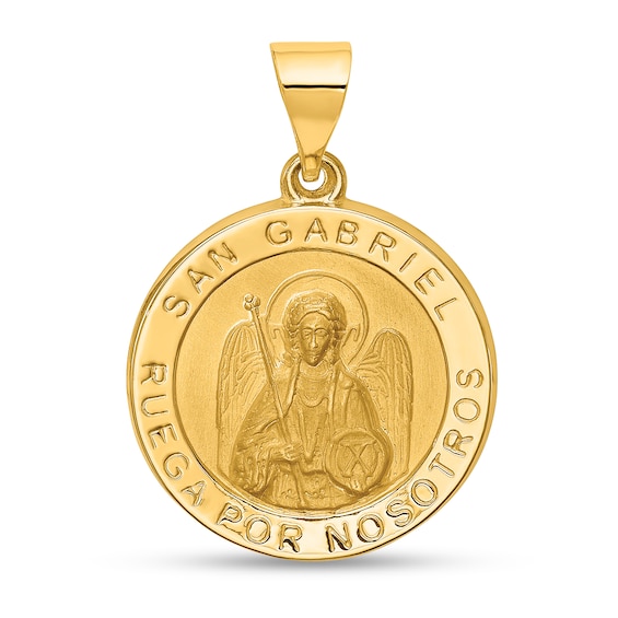 San Gabriel Medal Necklace Charm in Hollow 14K Gold