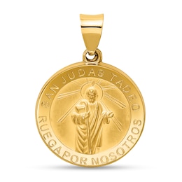 San Judas Tadeo Medal Necklace Charm in Hollow 14K Gold