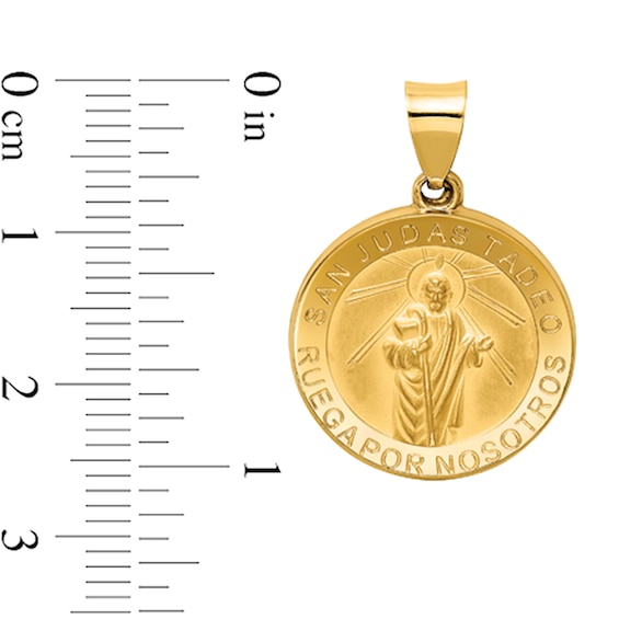 San Judas Tadeo Medal Necklace Charm in Hollow 14K Gold