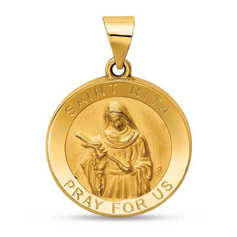 Main Image 1 of Saint Rita Pray for Us Medal Necklace Charm in Hollow 14K Gold