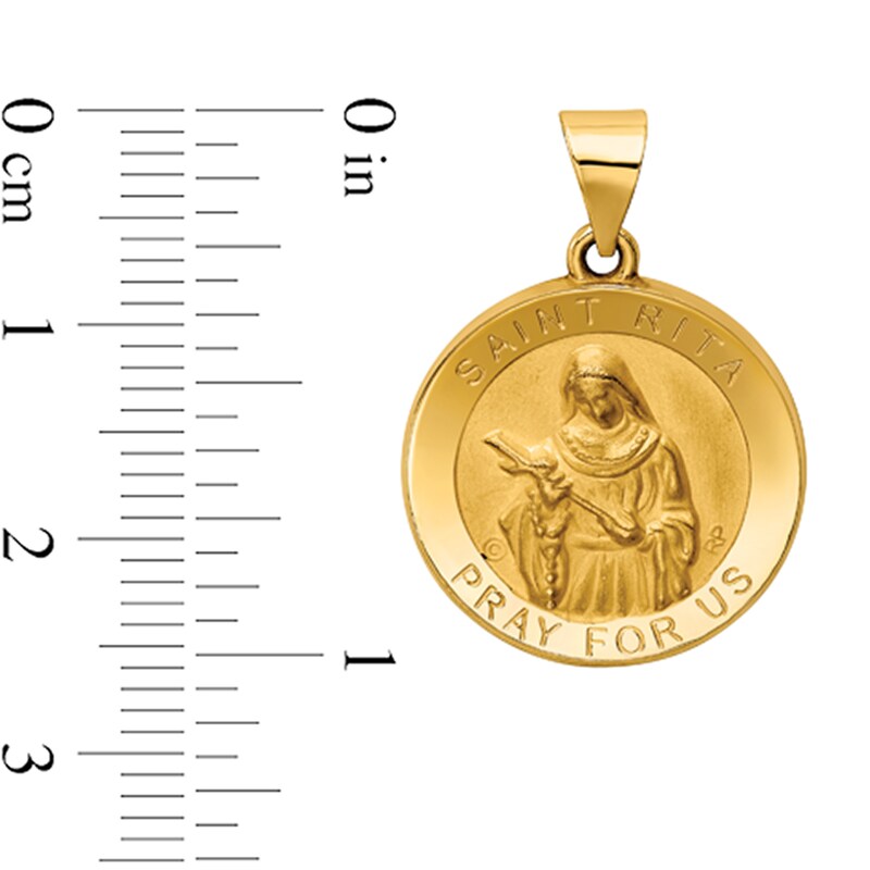 Main Image 2 of Saint Rita Pray for Us Medal Necklace Charm in Hollow 14K Gold