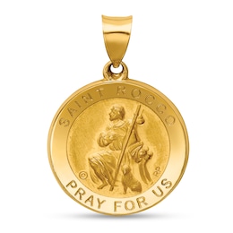 Saint Rocco Pray for Us Medal Necklace Charm in Hollow 14K Gold