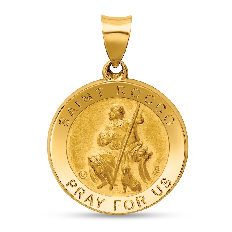 Main Image 1 of Saint Rocco Pray for Us Medal Necklace Charm in Hollow 14K Gold
