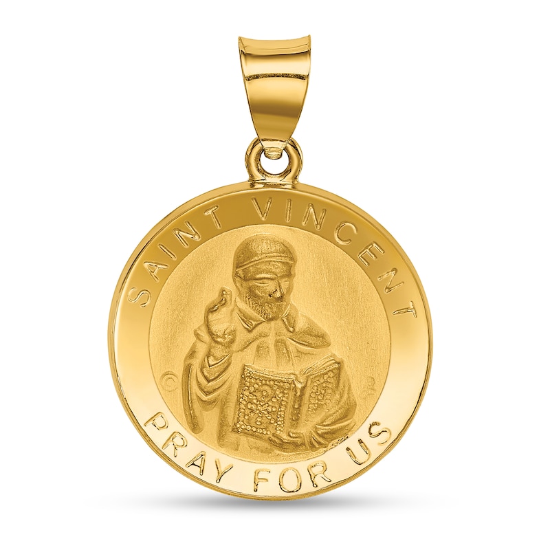 Main Image 1 of Saint Vincent Pray for Us Medal Necklace Charm in Hollow 14K Gold