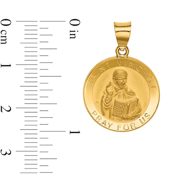 Saint Vincent Pray for Us Medal Necklace Charm in Hollow 14K Gold