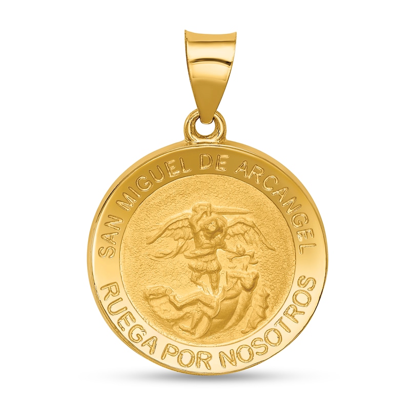Main Image 1 of San Miguel de Arcangel Medal Necklace Charm in Hollow 14K Gold