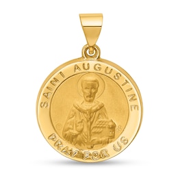 Saint Augustine Pray for Us Medal Necklace Charm in Hollow 14K Gold