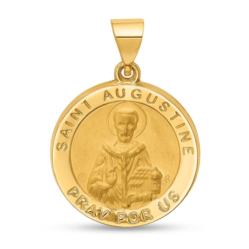 Main Image 1 of Saint Augustine Pray for Us Medal Necklace Charm in Hollow 14K Gold
