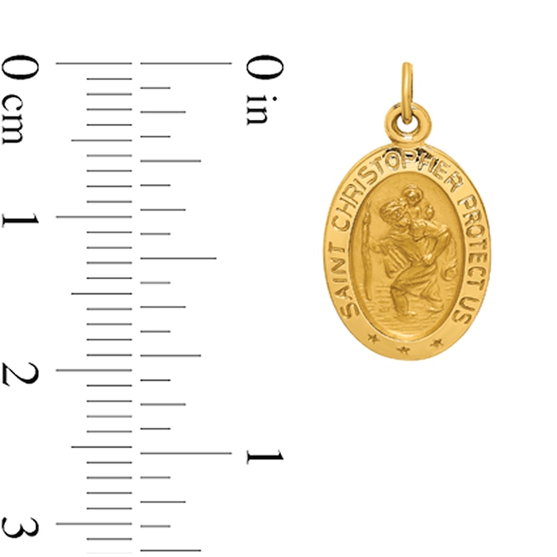 Main Image 2 of Saint Christopher Protect Us Oval Medal Charm in Solid 14K Gold