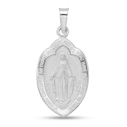 Miraculous Shield Medal Necklace Charm in Solid 14K White Gold