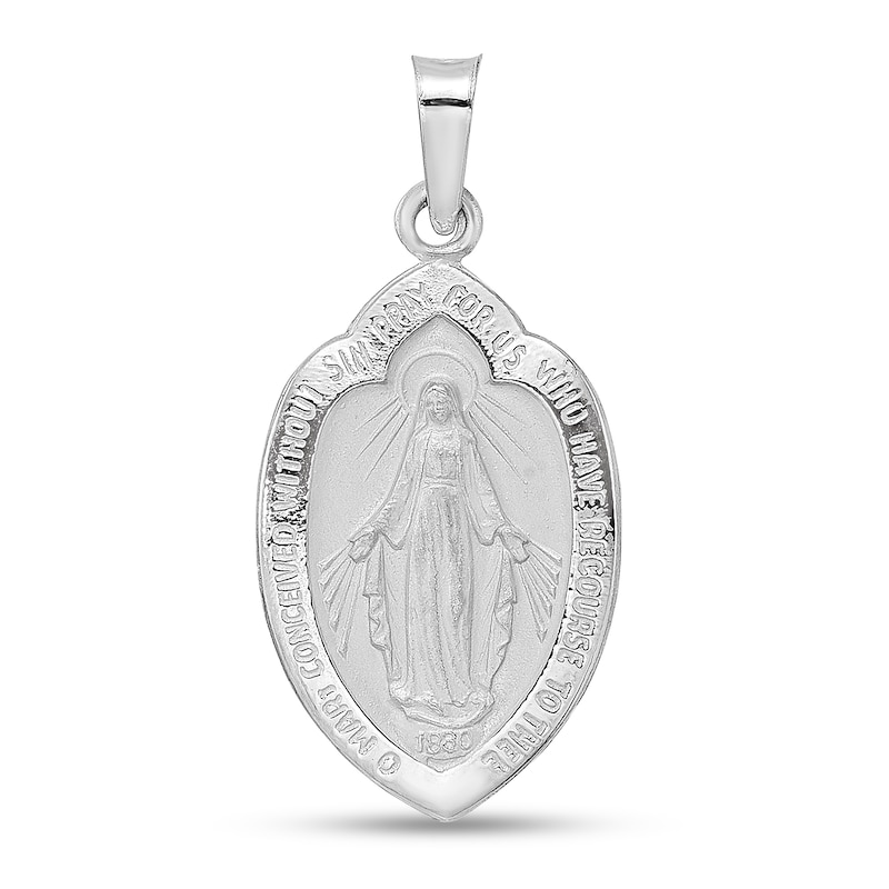 Main Image 1 of Miraculous Shield Medal Necklace Charm in Solid 14K White Gold