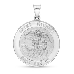 Saint Michael Pray for Us Medal Necklace Charm in Hollow 14K White Gold