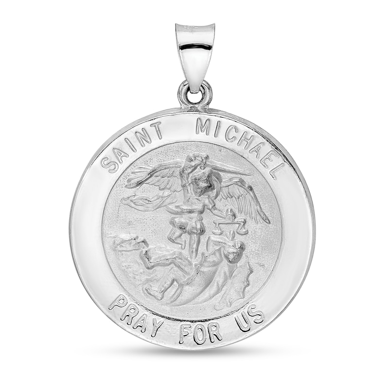 Main Image 1 of Saint Michael Pray for Us Medal Necklace Charm in Hollow 14K White Gold