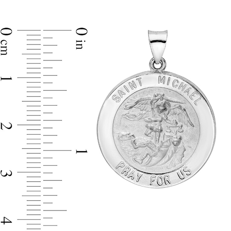 Main Image 2 of Saint Michael Pray for Us Medal Necklace Charm in Hollow 14K White Gold