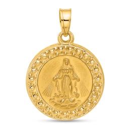 Miraculous Medal Necklace Charm in Hollow 14K Gold