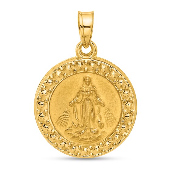 Miraculous Medal Necklace Charm in Hollow 14K Gold