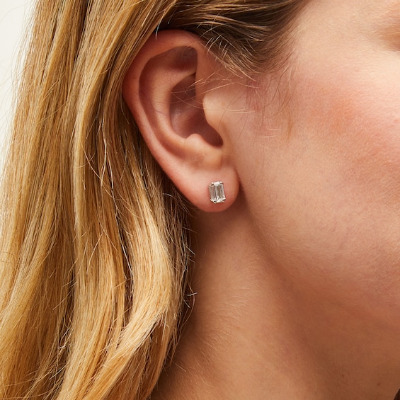 1/2 CT. T.w. Emerald-Shaped Lab-Grown Multi-Diamond Stud Earrings in Sterling Silver (I/Si2)