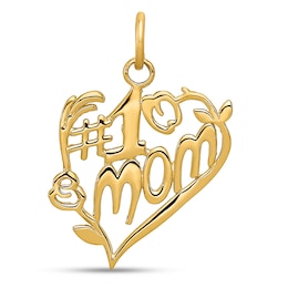 “#1 Mom” Heart Charm in Solid 14K Gold
