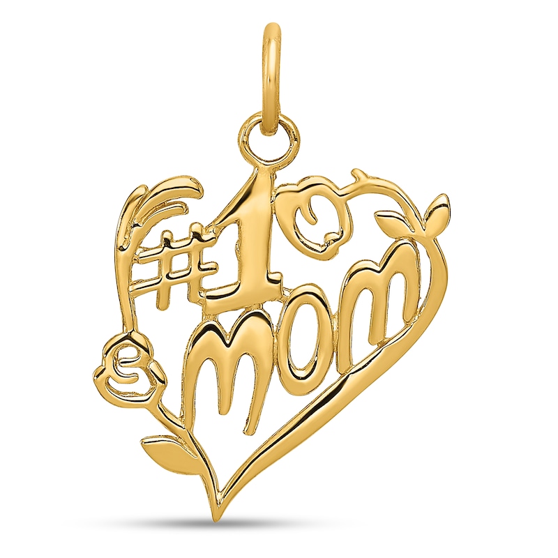 Main Image 1 of “#1 Mom” Heart Charm in Solid 14K Gold
