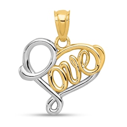 “Love” Loop Heart Necklace Charm in Solid 14K Two-Tone Gold