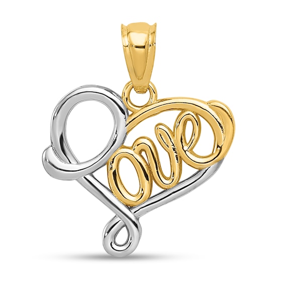 âLoveâ Loop Heart Necklace Charm in Solid 14K Two-Tone Gold