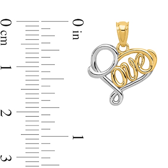 âLoveâ Loop Heart Necklace Charm in Solid 14K Two-Tone Gold
