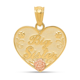 “Big Sister” Heart Necklace Charm in Solid 14K Two-Tone Gold