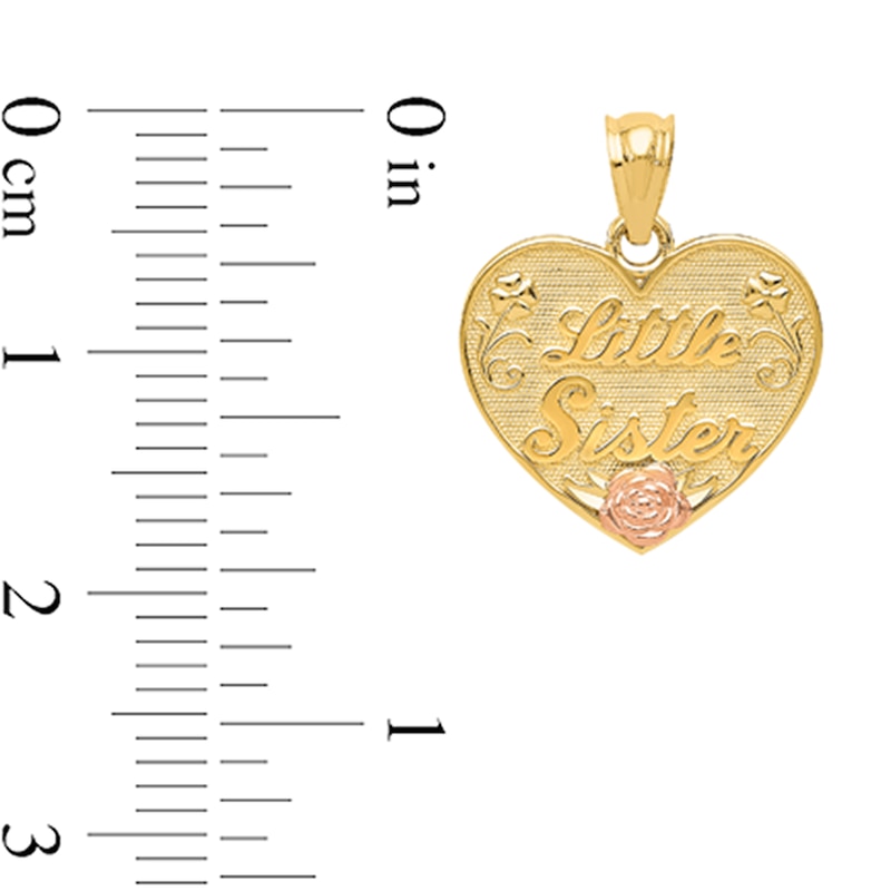 Main Image 2 of “Little Sister” Heart Necklace Charm in Solid 14K Two-Tone Gold