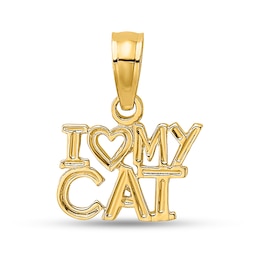 “I Heart My Cat” Necklace Charm in Solid 14K Gold