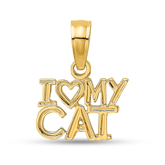 âI Heart My Catâ Necklace Charm in Solid 14K Gold