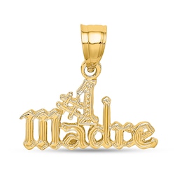 "#1 Madre" Necklace Charm in Solid 14K Gold