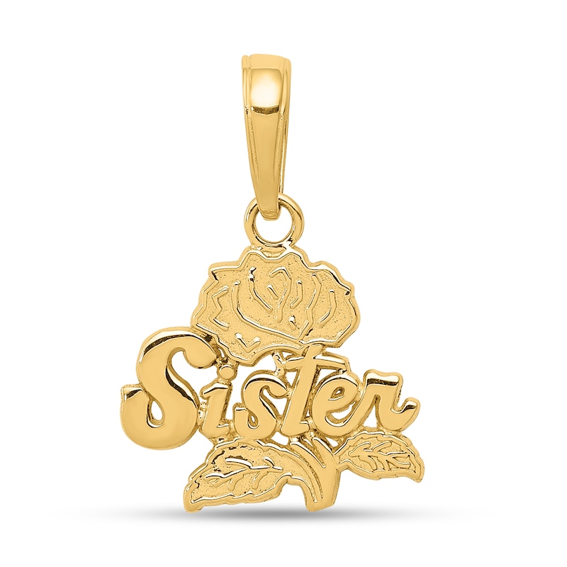 Main Image 1 of “Sister” Rose Necklace Charm in Solid 14K Gold