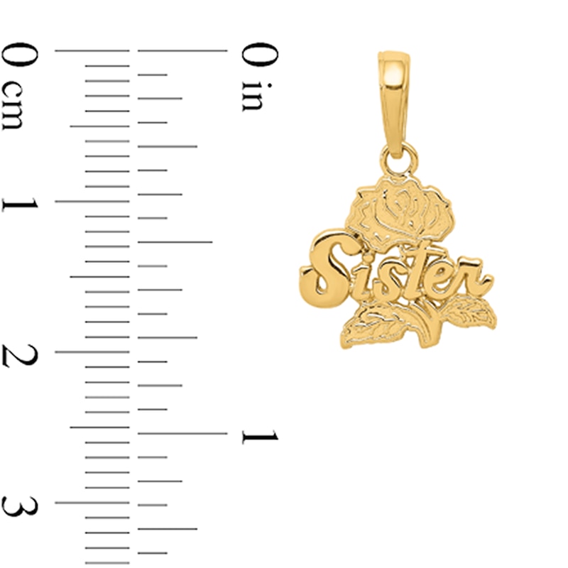 Main Image 2 of “Sister” Rose Necklace Charm in Solid 14K Gold