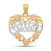 Thumbnail Image 1 of Diamond-Cut Floral Heart “Sister” Necklace Charm in Solid 14K Tri-Tone Gold