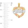 Thumbnail Image 2 of Diamond-Cut Floral Heart “Sister” Necklace Charm in Solid 14K Tri-Tone Gold