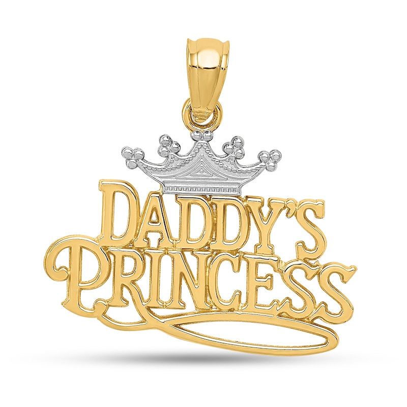Main Image 1 of “Daddy’s Princess” with Crown Necklace Charm in Solid 14K Two-Tone Gold