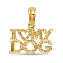 “I Heart My Dog” Necklace Charm in Solid 14K Gold