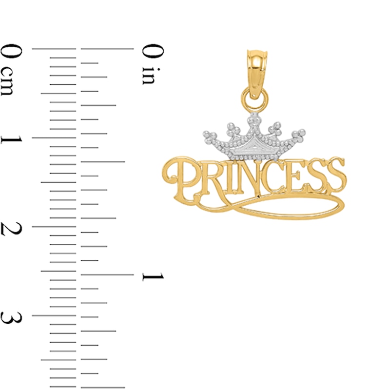 Main Image 2 of "Princess" with Crown Necklace Charm in Solid 14K Two-Tone Gold