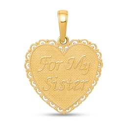 “For My Sister” Scallop Heart Necklace Charm in Solid 14K Gold