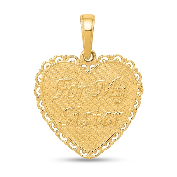 âFor My Sisterâ Scallop Heart Necklace Charm in Solid 14K Gold