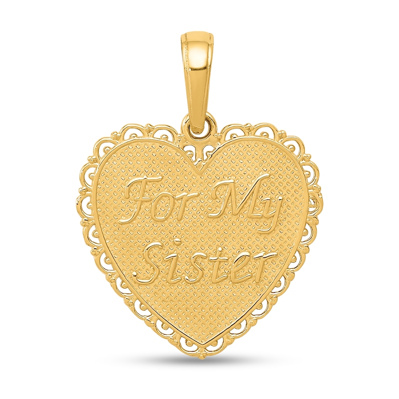 Main Image 1 of “For My Sister” Scallop Heart Necklace Charm in Solid 14K Gold