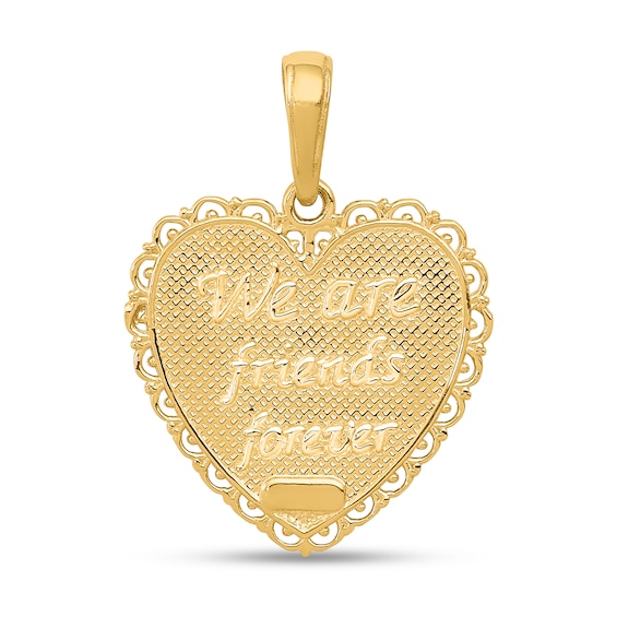 âFor My Sisterâ Scallop Heart Necklace Charm in Solid 14K Gold