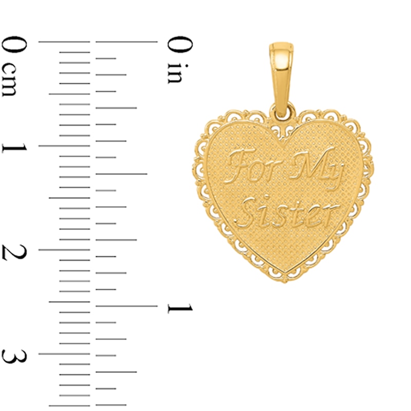 Main Image 3 of “For My Sister” Scallop Heart Necklace Charm in Solid 14K Gold