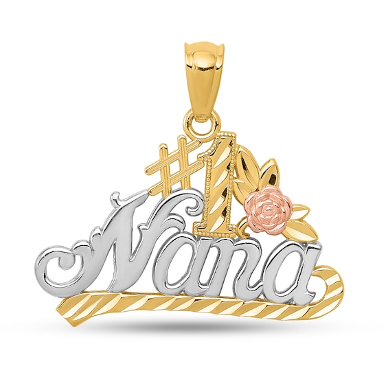Diamond-Cut â#1 Nanaâ Necklace Charm in Solid 14K Tri-Tone Gold