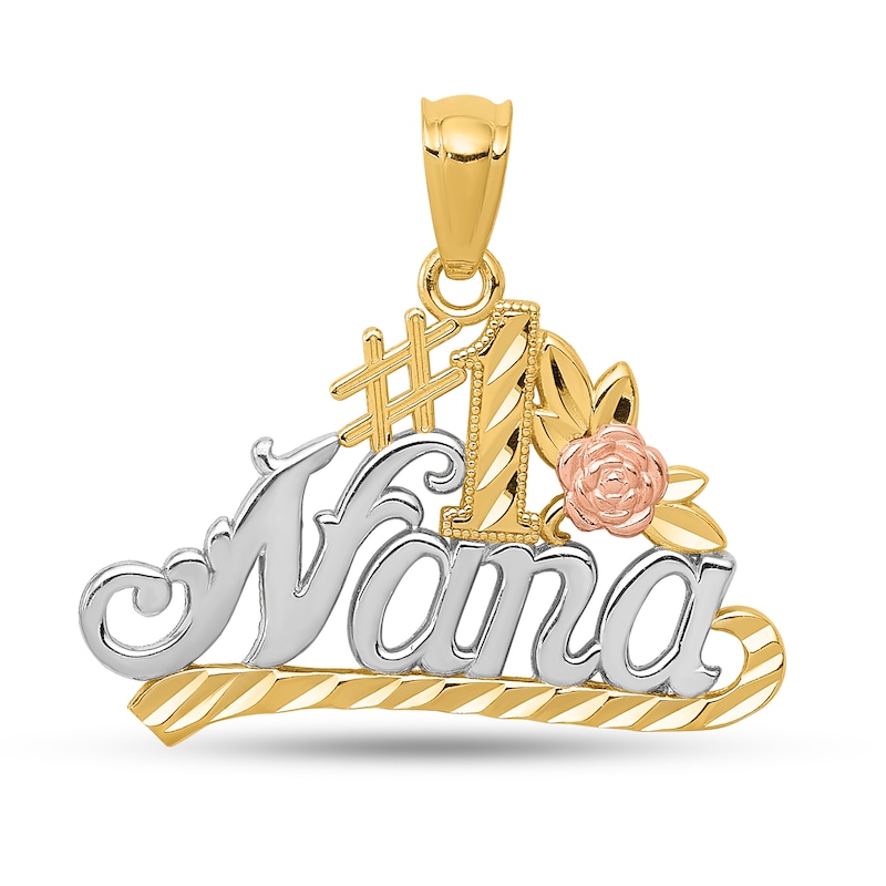 Main Image 1 of Diamond-Cut “#1 Nana” Necklace Charm in Solid 14K Tri-Tone Gold