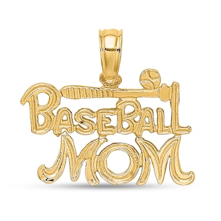 “Baseball Mom” Necklace Charm in Solid 14K Gold